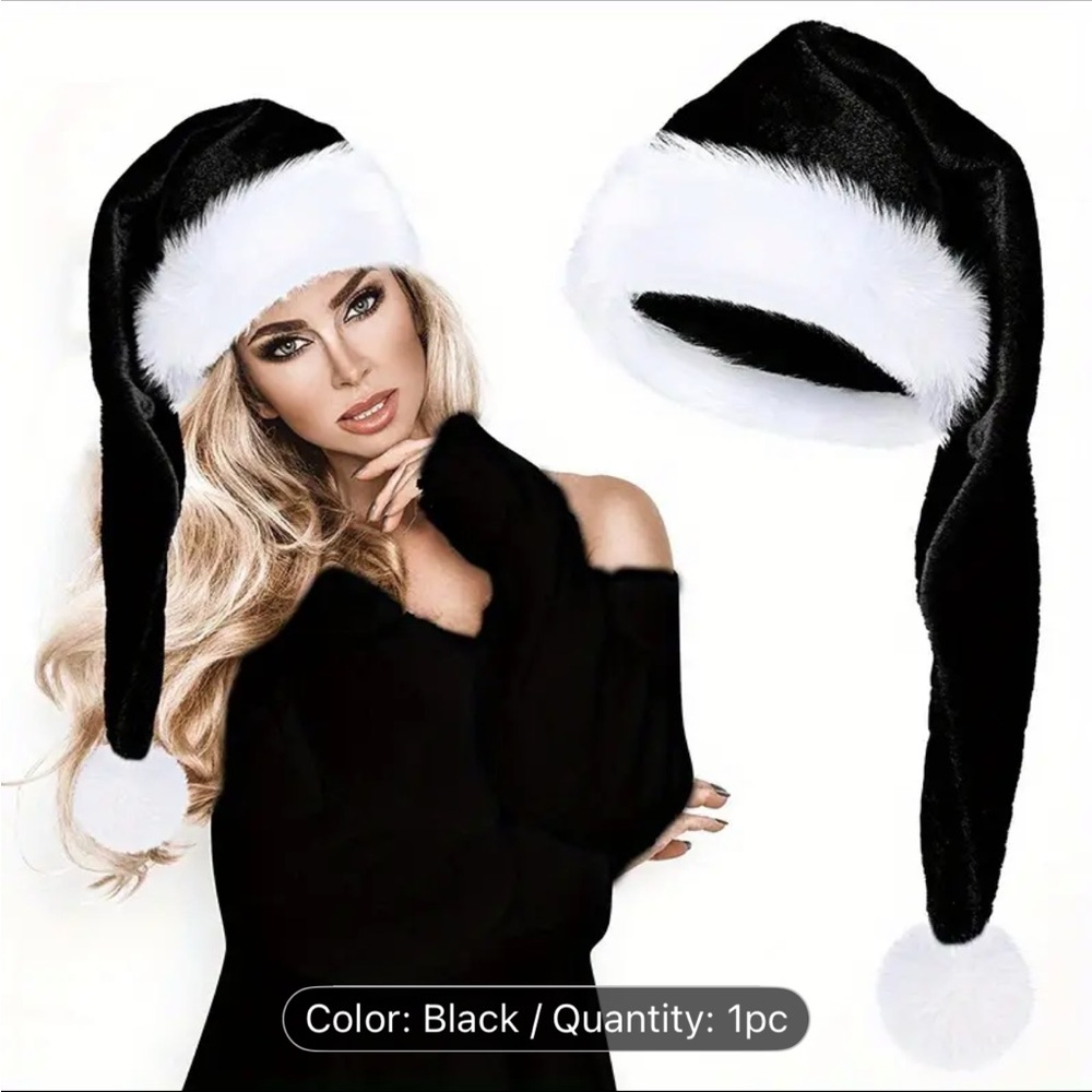 Black Faux Fur Trim Santa Hat - Holiday Women’s Accessory